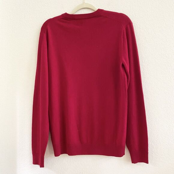 Hart Schaffner Marx Extra Fine Merino Wool Biella Yarn V Neck Sweater Size S Red - Picture 10 of 10
